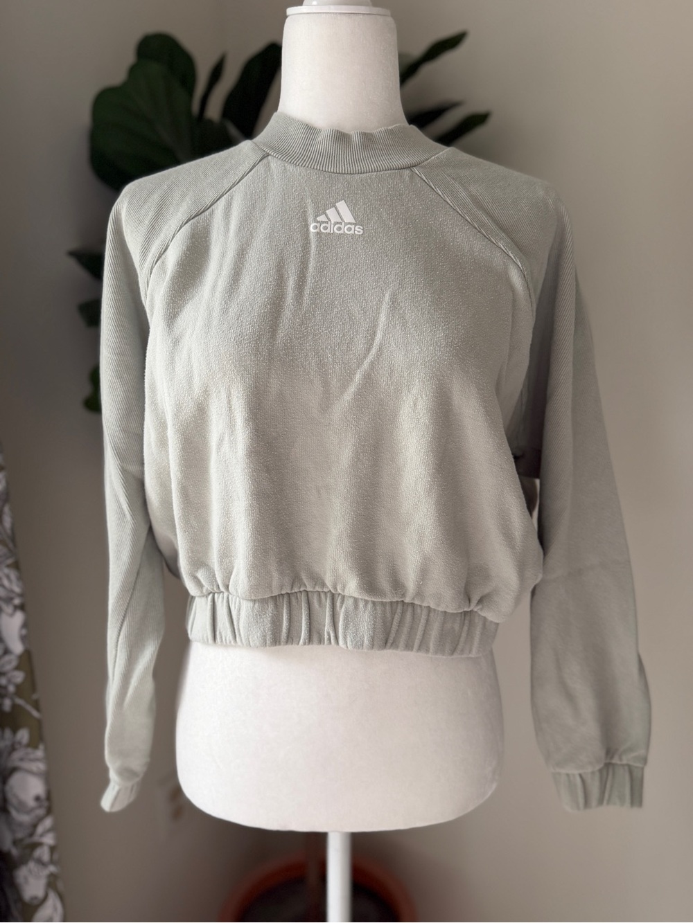 adidas Sage Green Cropped Pullover Sweatshirt